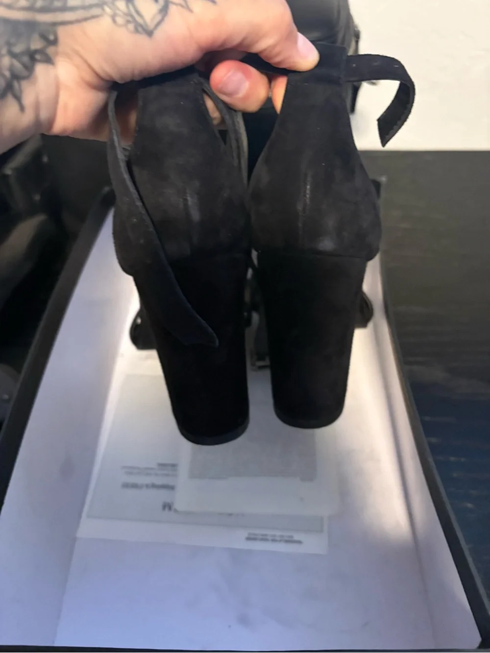 Pelle Moda Black Suede Ankle-Tie Block Heels